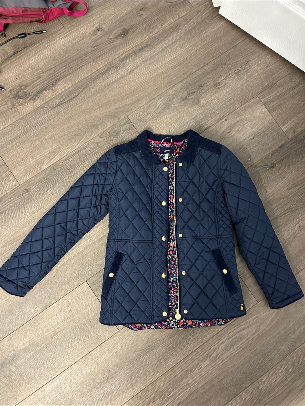 Joules Navy Quilted Puffer Jacket with Floral Lining